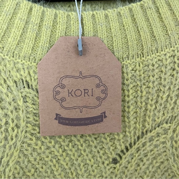 Kori American Plus Xl green mustard yellow oversized cable knit sweater - Picture 4 of 10